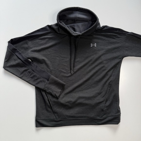 Under Armour Funnel‎ Cowl Neck Pullover Sweatshirt Womens Small Loose Gray Mesh - Picture 1 of 14